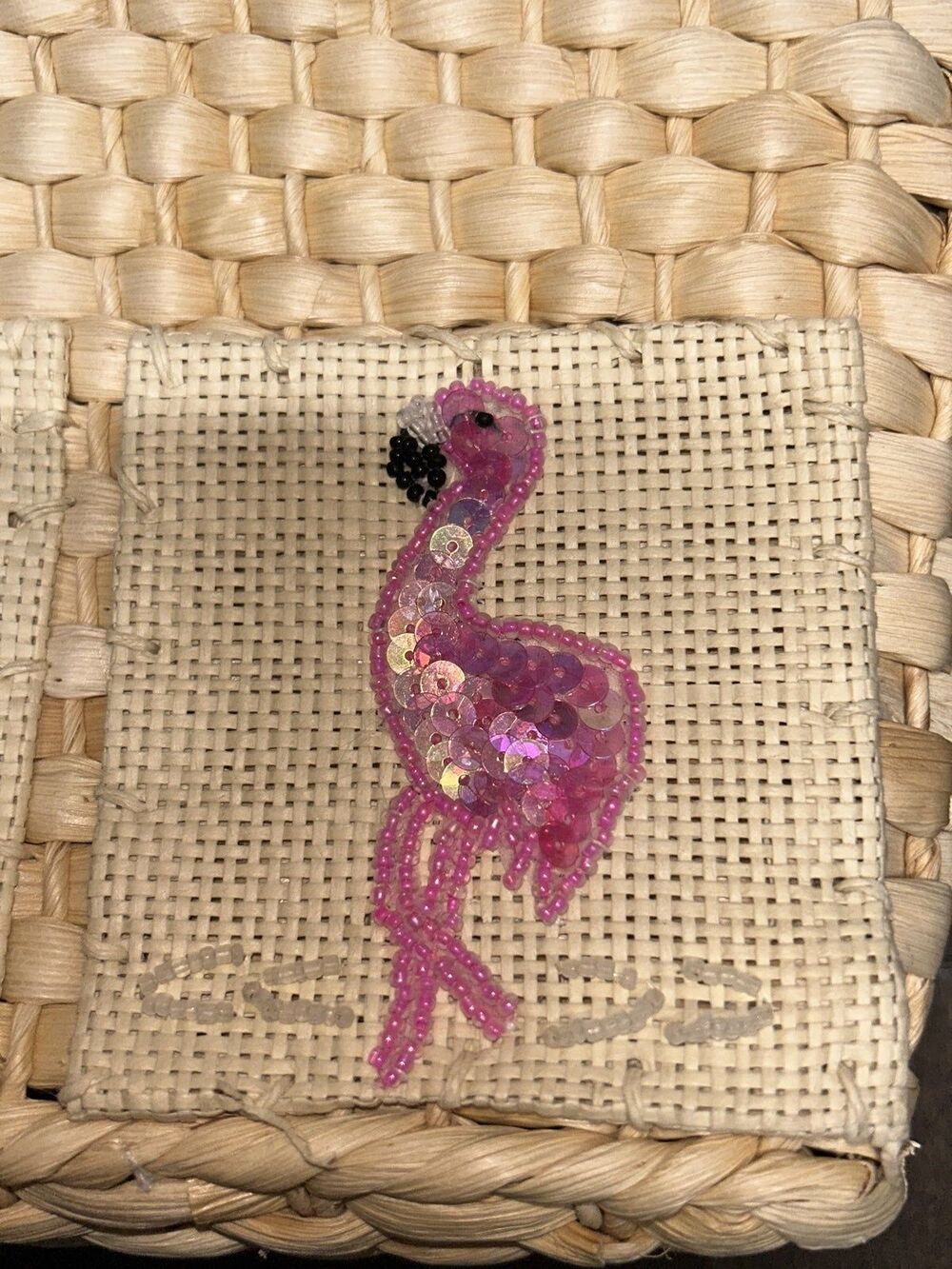 Woven Cornhusk Tote with tropical beadwork and leather handles - Picture 6 of 9